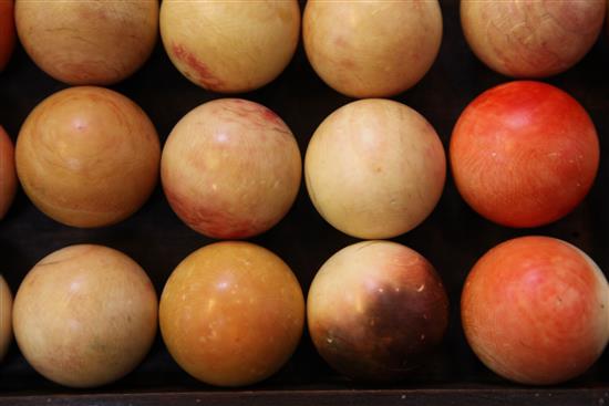 A collection of thirty seven ivory snooker balls, each ball approx 5cm diameter